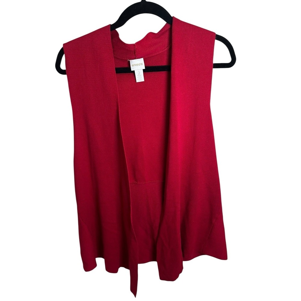 Chicos‎ Deidre Open Knit Vest Womens M Red Long Cardigan Topper Sweater